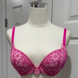 Victoria’s Secret Dream Angels Pink Push-up Lace Plunge Fishnet Mesh Bra 34C